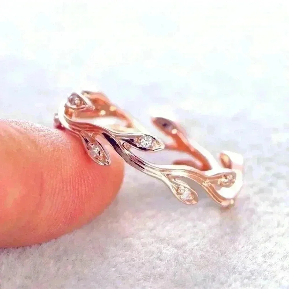 New Beautiful 14k Rose Gold Over Silver Diamond Ivy Ring